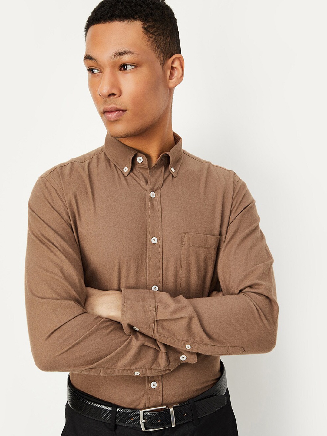 

max Spread Collar Regular Fit Cotton Casual Shirt, Brown