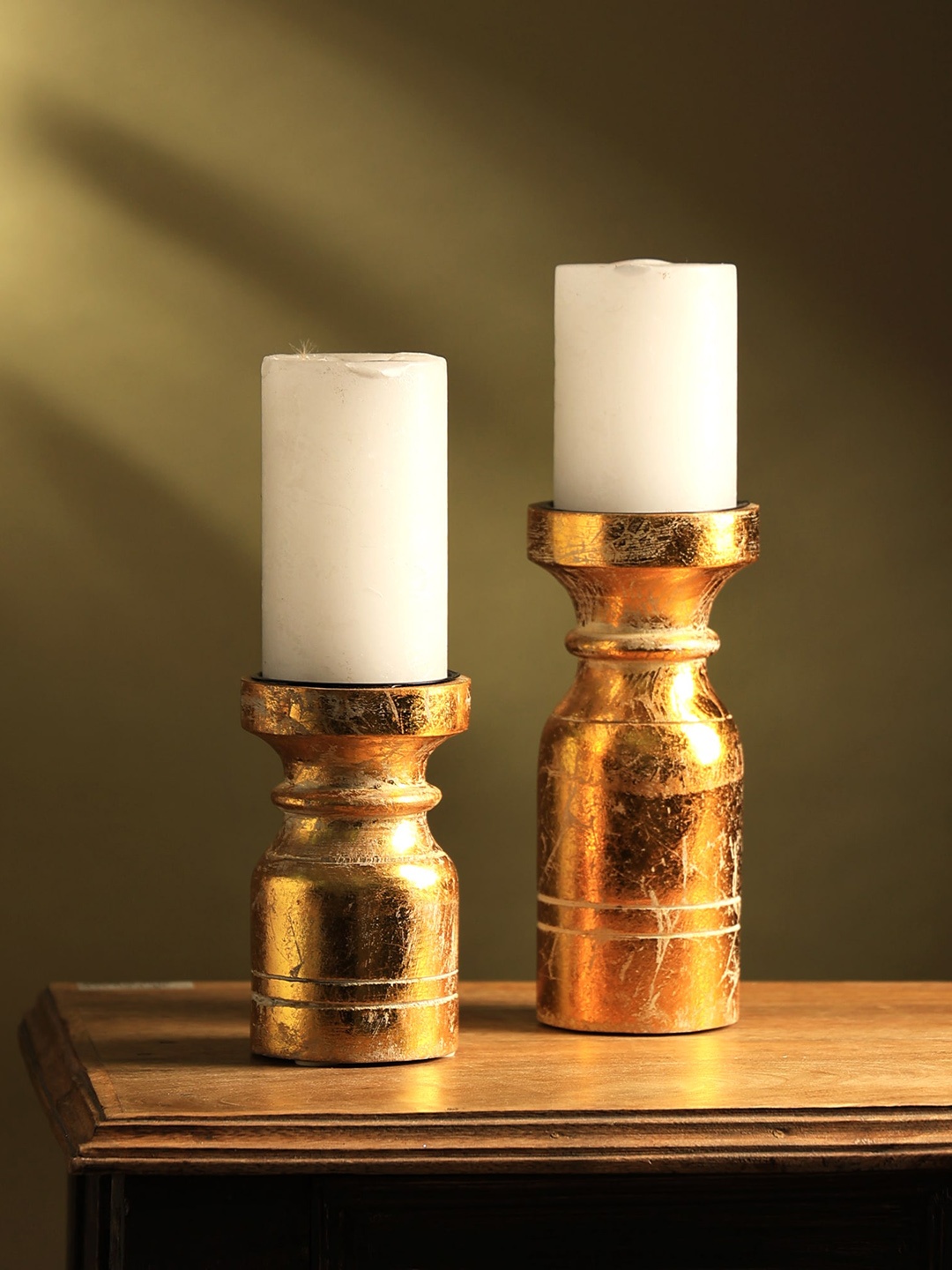 

Designer Library 2-Pcs Brown Wooden Candle Holders