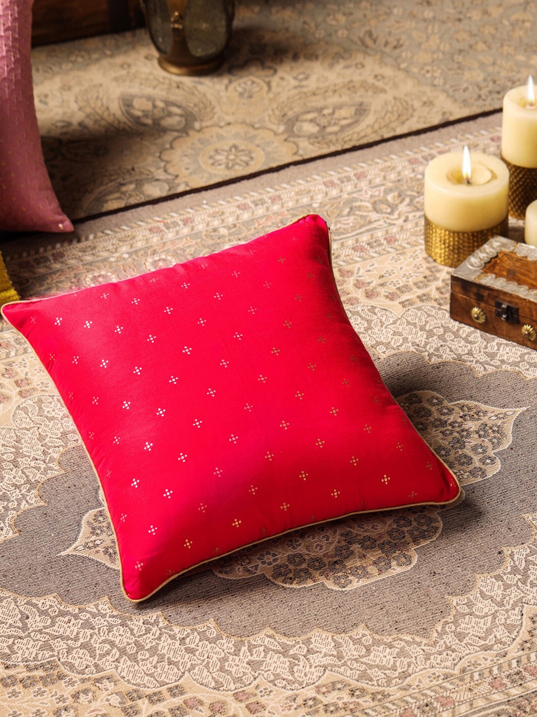

House of Pataudi Red Ethnic Motifs Square Cushion Cover