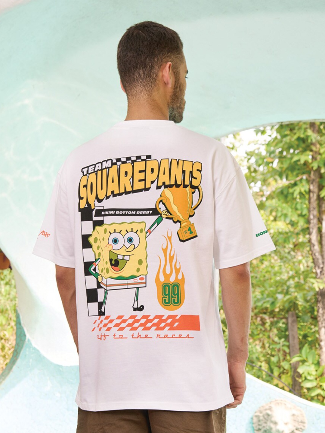 

Bonkers Corner White Spongebob Printed Pure Cotton Oversized T-shirt