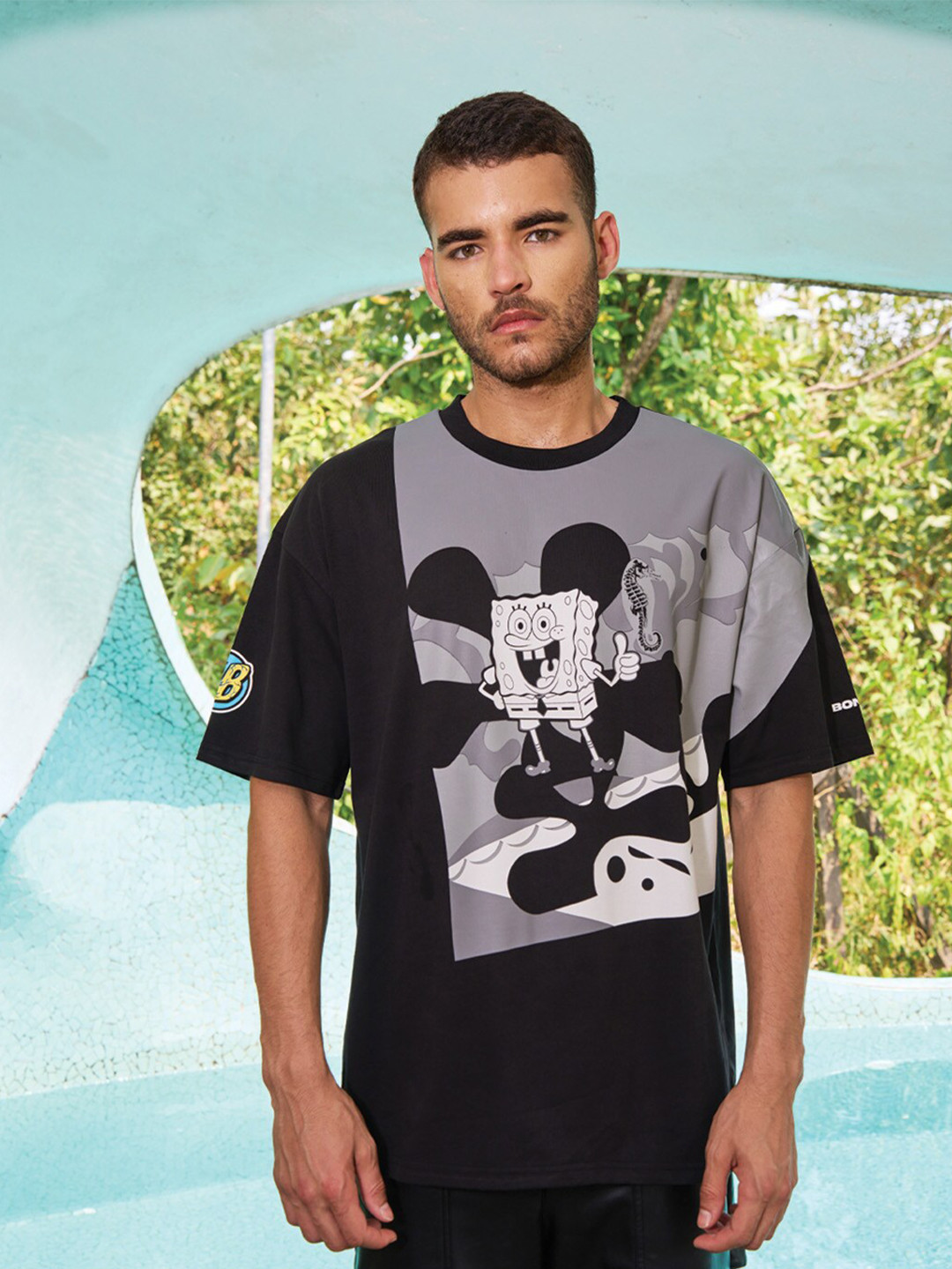 

Bonkers Corner Sponge Bob Printed Cotton Oversized T-shirt, Black