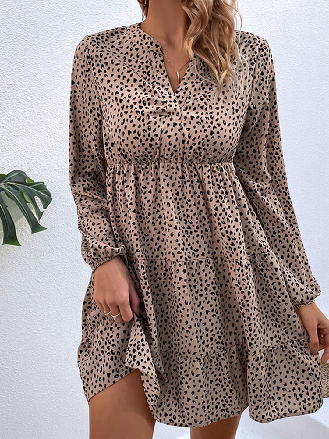 

StyleCast Khaki Animal Printed Tiered A-Line Dress