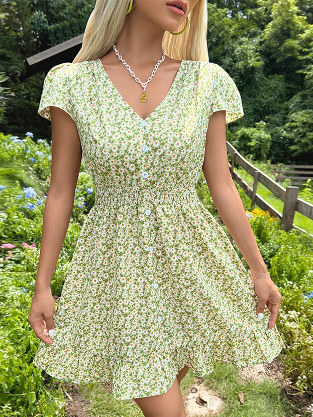 

StyleCast Green Floral Printed Fit & Flare Mini Dress