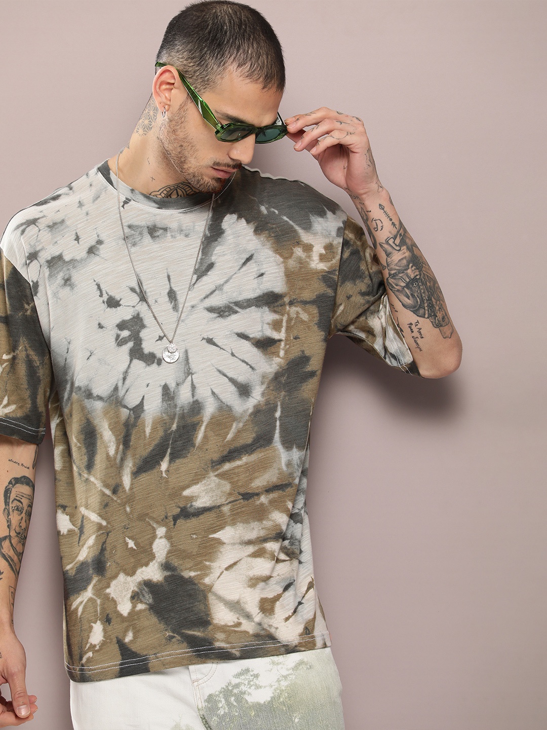 

Kook N Keech Men Abstract Printed Oversized T-shirt, Olive
