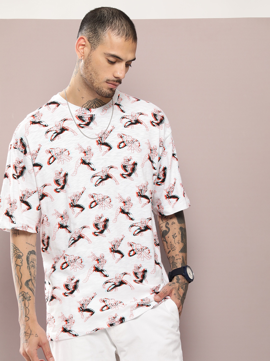 

Kook N Keech Men Superhero Printed Oversized T-shirt, White
