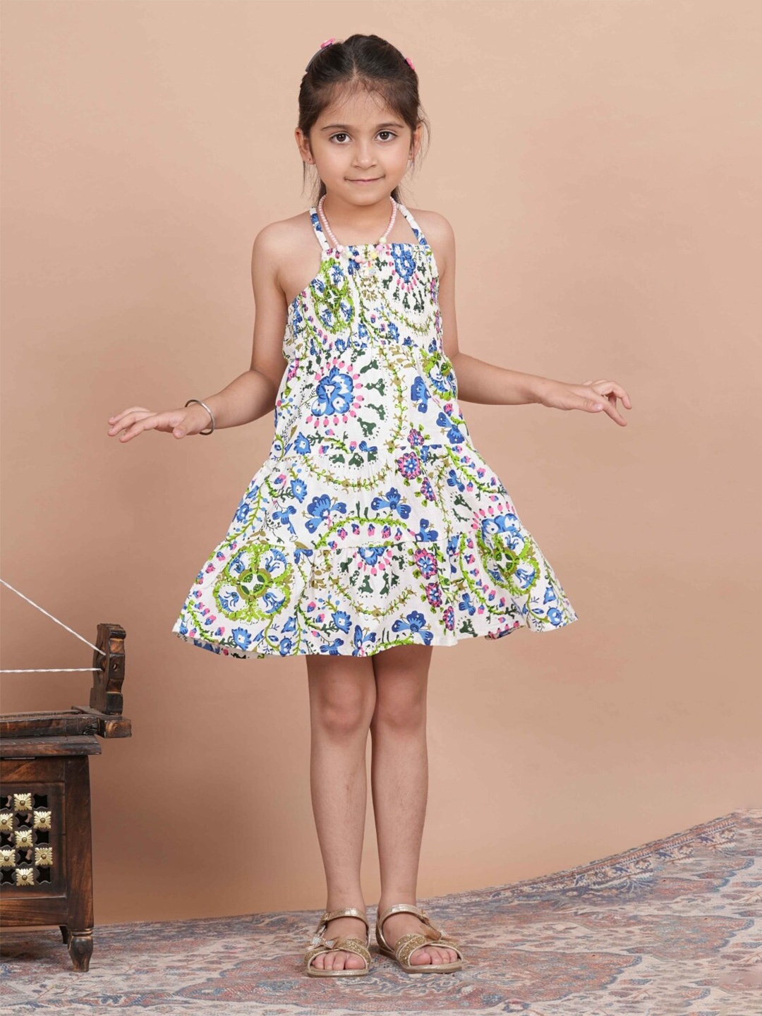 

BAESD Girls Floral Printed Cotton A-Line Dress, Blue