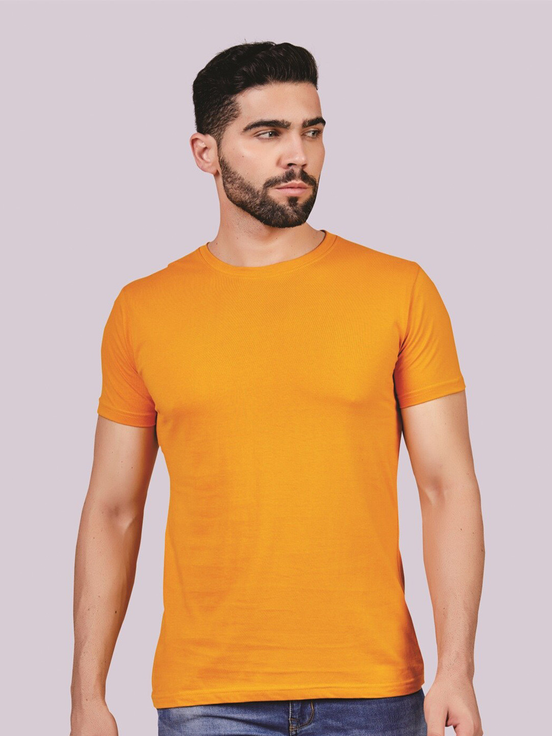 

ecott Round Neck Short Sleeves Cotton T-shirt, Mustard