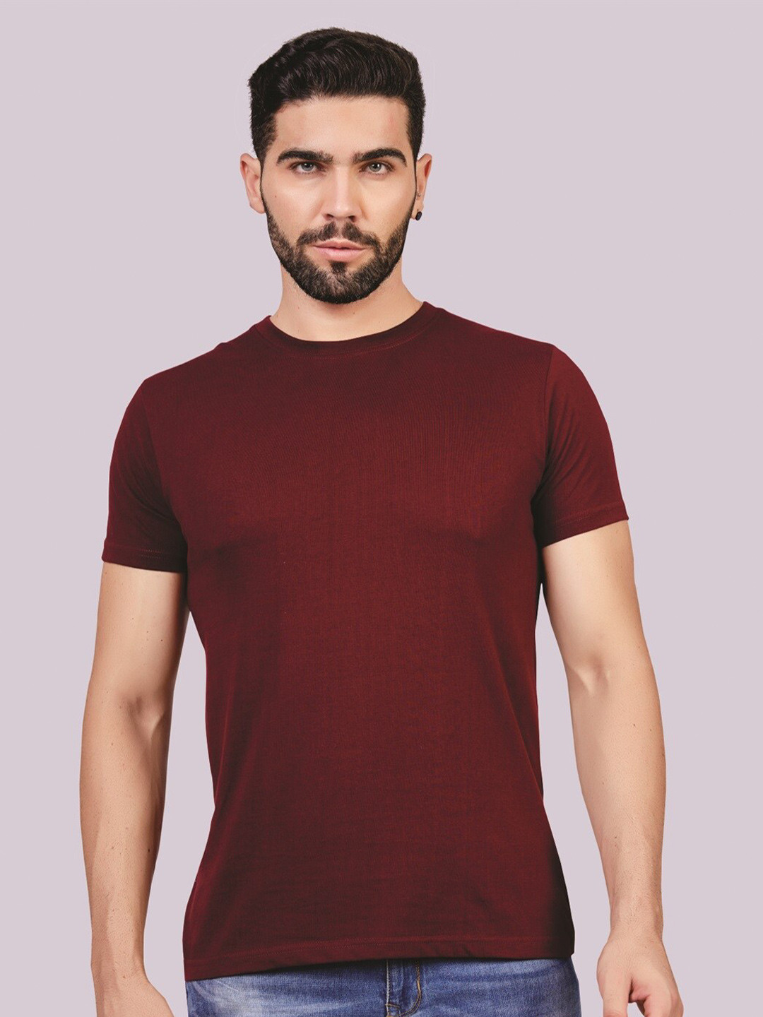 

ecott Round Neck Short Sleeves Cotton T-shirt, Maroon