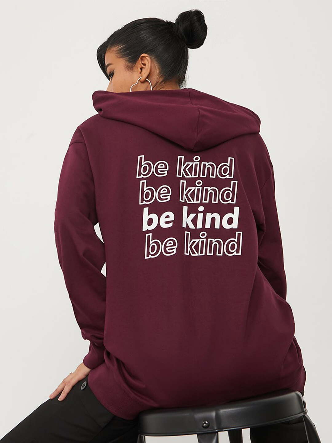 

Styli Typography Printed Hooded Cotton Sweatshirt, Burgundy