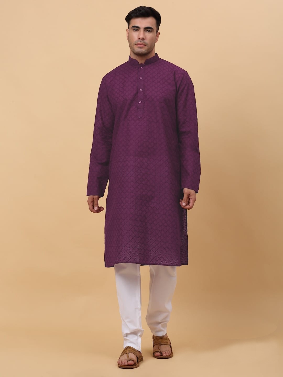 

KRAFT INDIA Ethnic Motifs Embroidered Chikankari Kurta with Pyjamas, Maroon