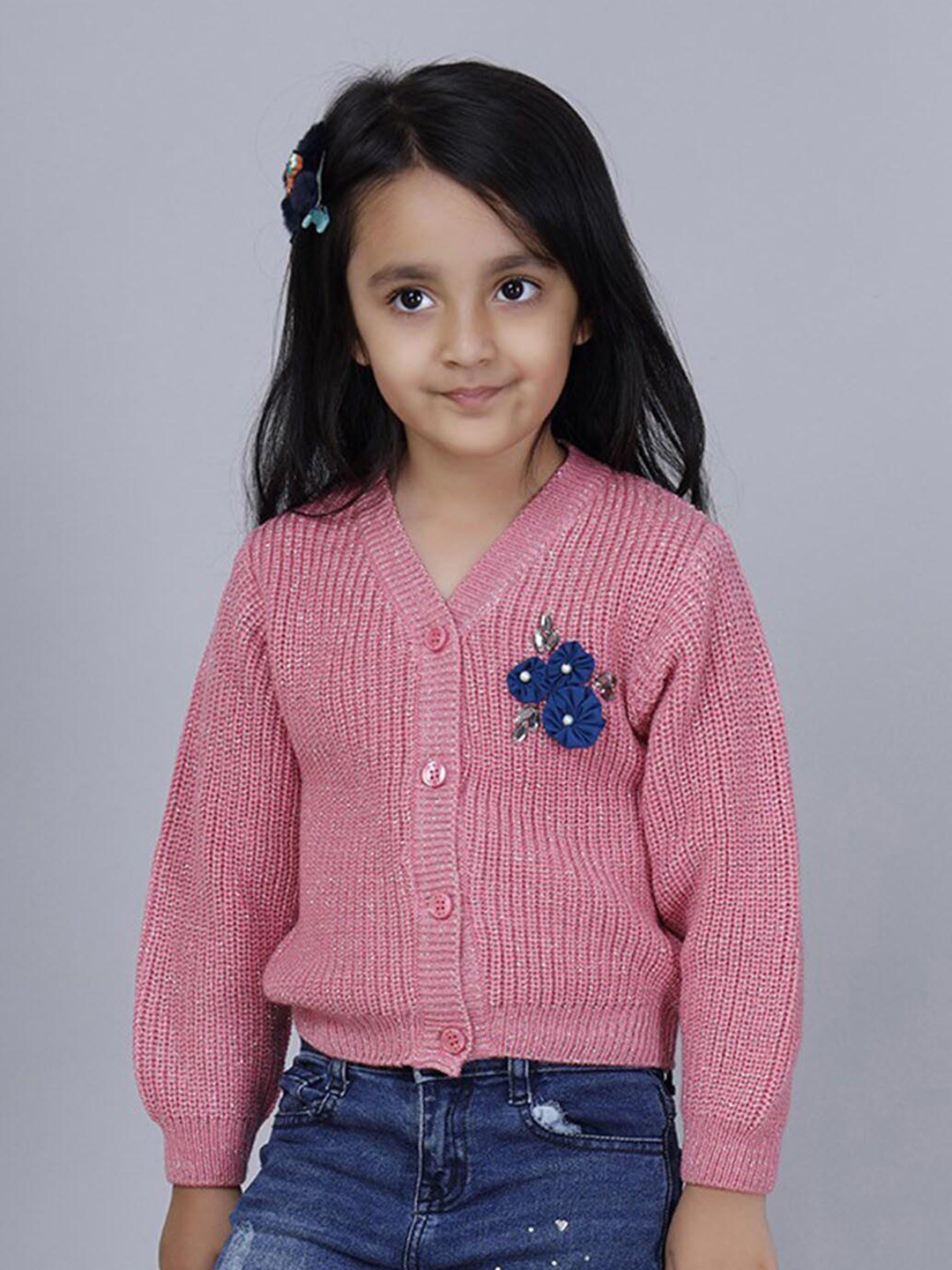 

JoE Hazel Girls Striped Acrylic Cardigan, Pink