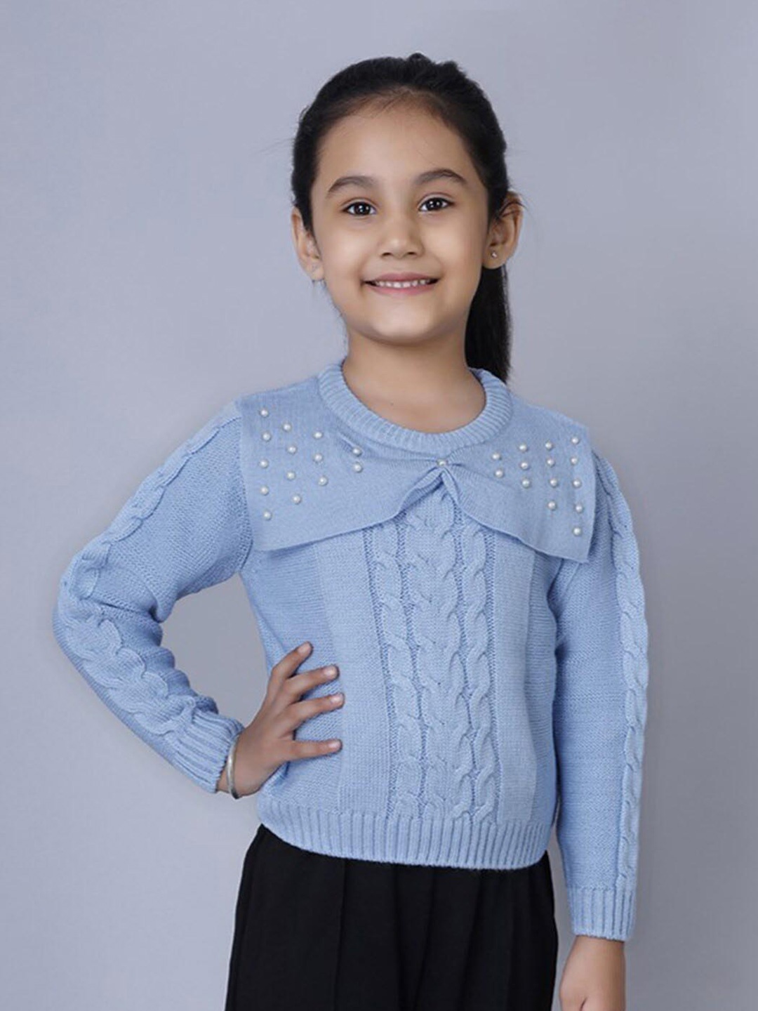 

JoE Hazel Girls Cable Knit Self Design Pullover Pullover, Blue