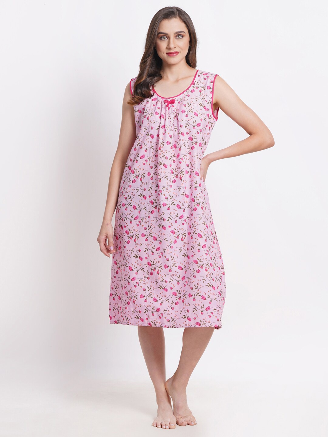 

Breezly Floral Printed Pure Cotton Everyday Nightdress, Pink