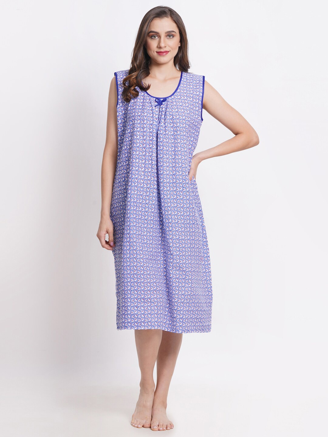 

Breezly Floral Printed Pure Cotton Everyday Nightdress, Blue