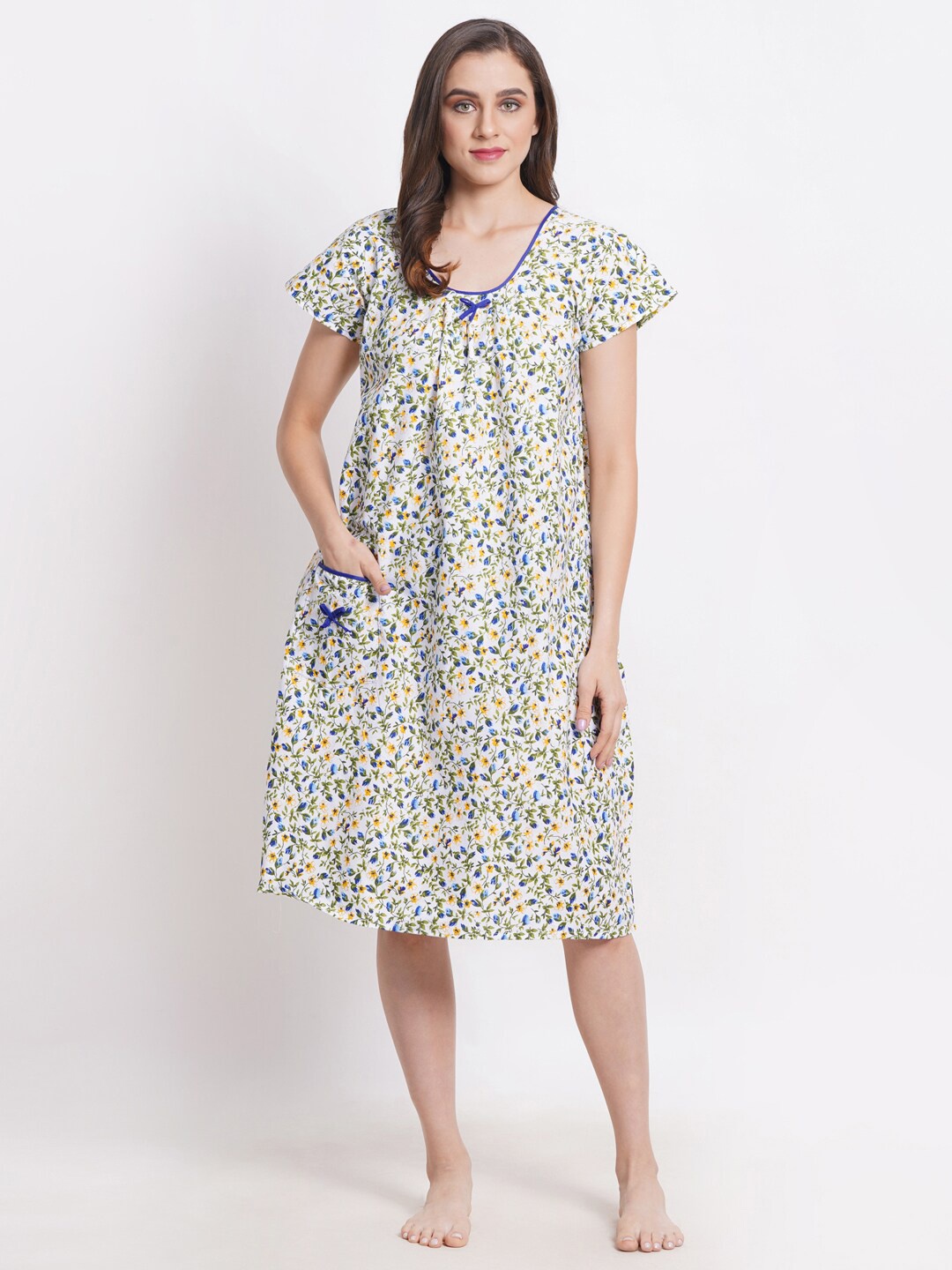 

Breezly Floral Printed Pure Cotton Everyday Nightdress, White