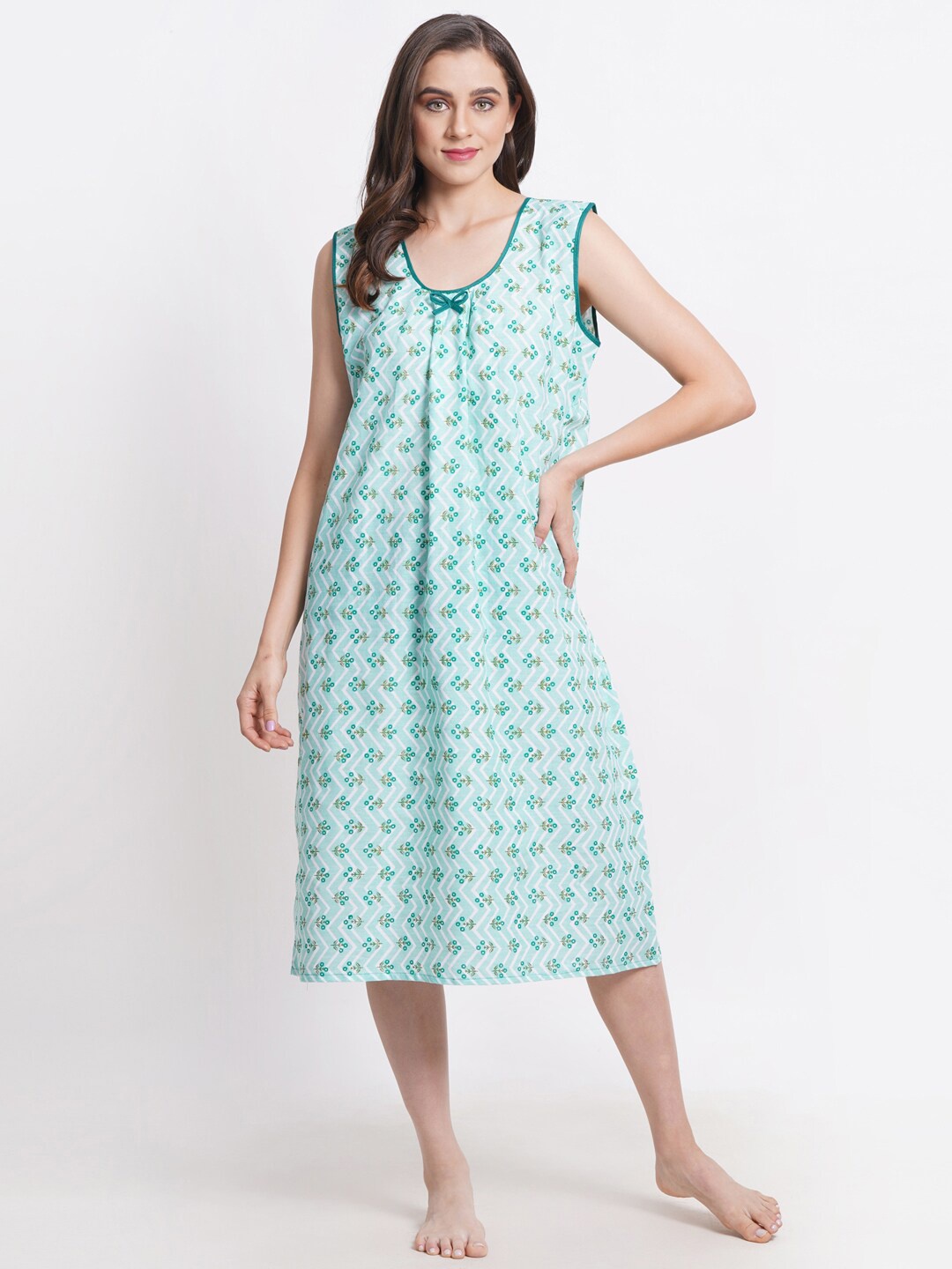 

Breezly Floral Printed Pure Cotton Everyday Nightdress, Green