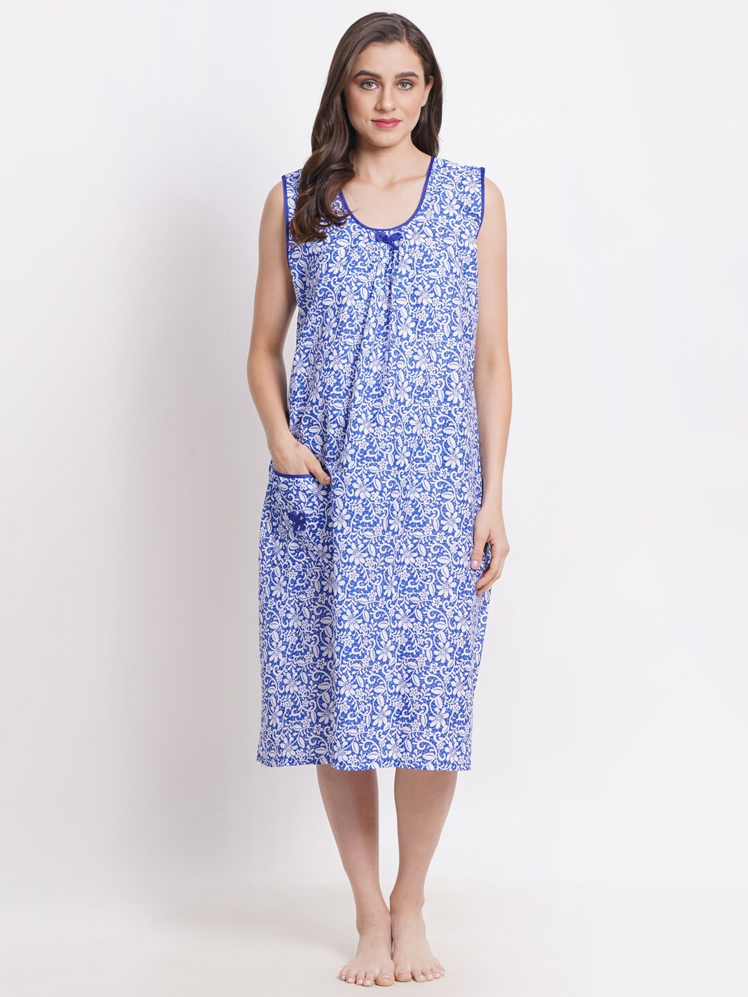 

Breezly Floral Printed Pure Cotton Everyday Nightdress, Blue