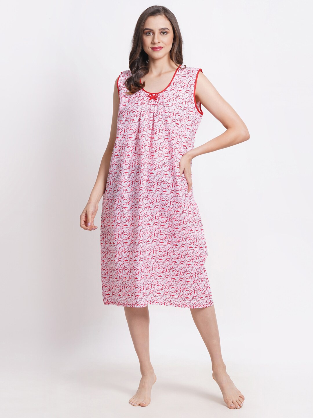 

Breezly Floral Printed Pure Cotton Everyday Nightdress, Red