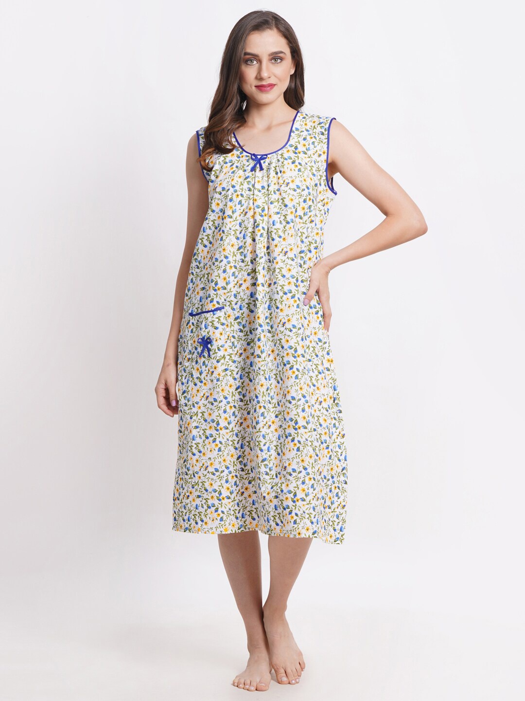 

Breezly Floral Printed Pure Cotton Everyday Nightdress, White