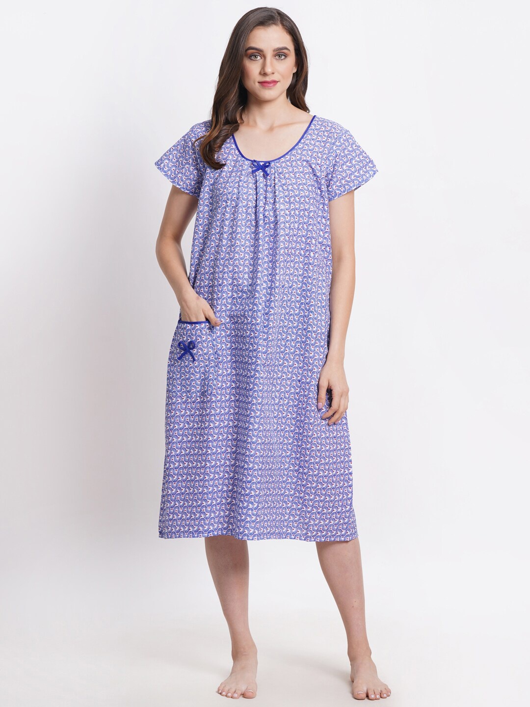 

Breezly Floral Printed Pure Cotton Everyday Nightdress, Blue
