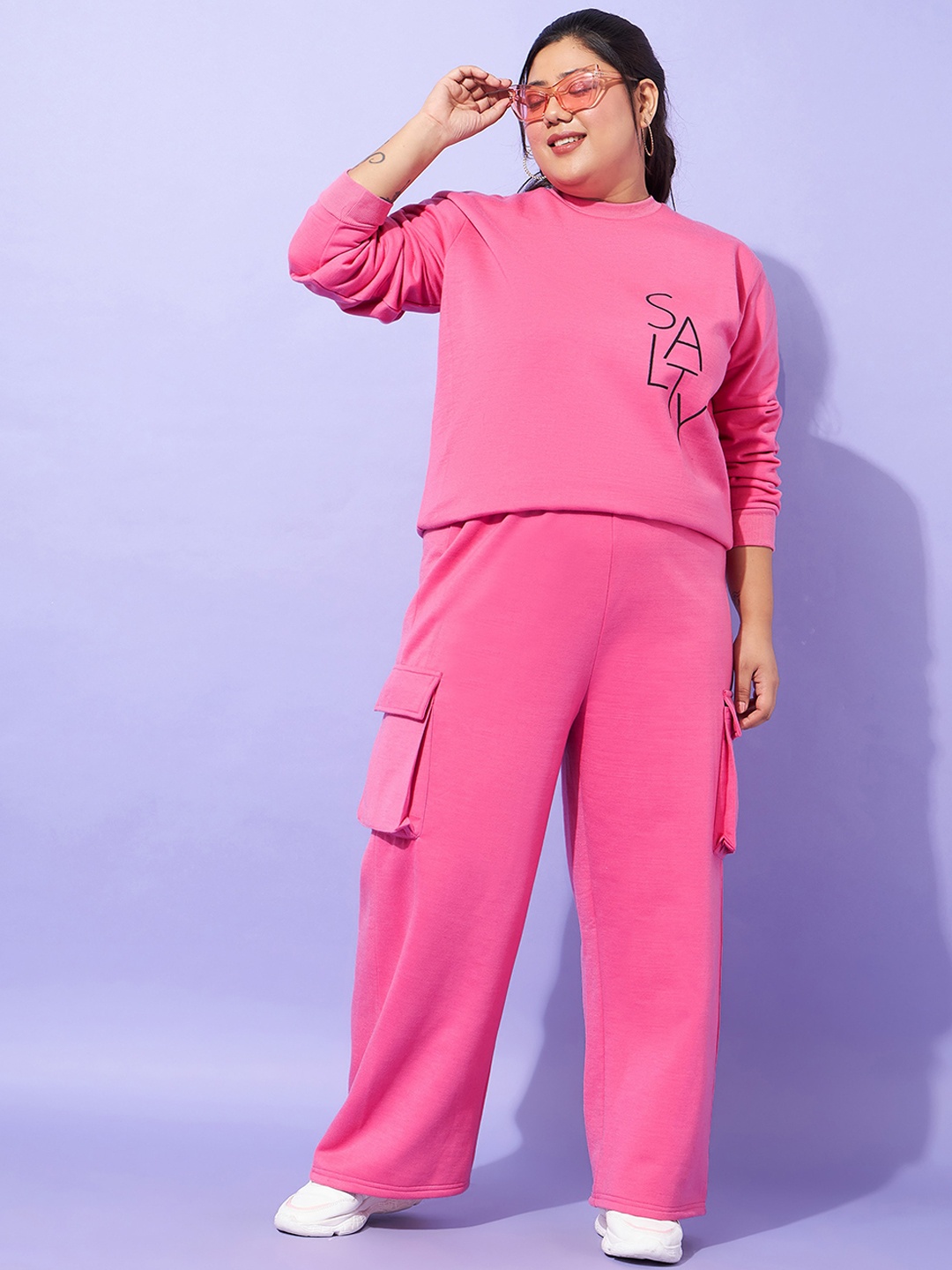 

SASSAFRAS Curve Pink Long Sleeves Fleece Sweatshirt With Trousers