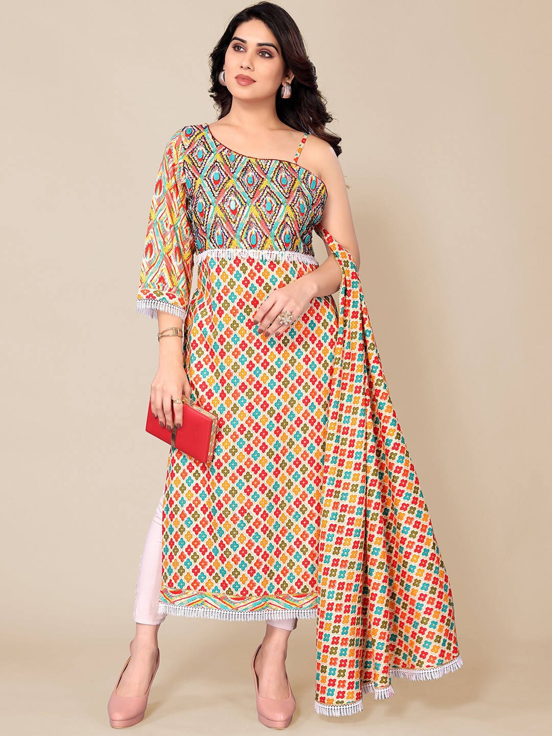 

PYARI - A style for every story Ethnic Motifs Printed Kurta, Orange