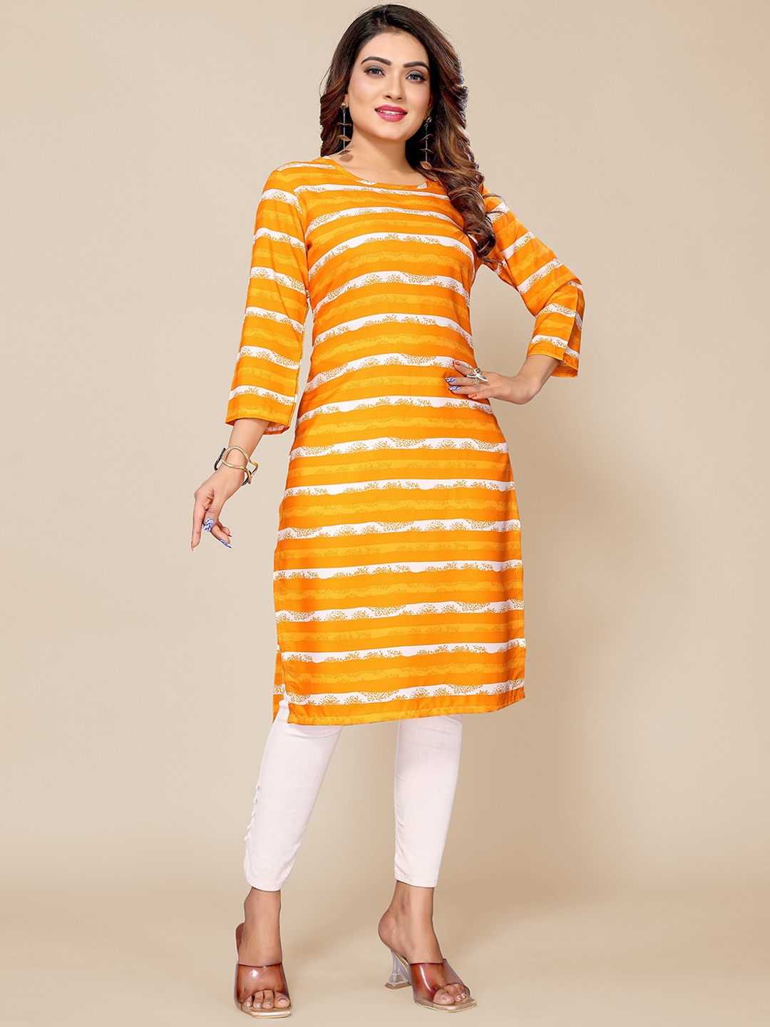 

PYARI - A style for every story Striped Straight Kurta, Yellow