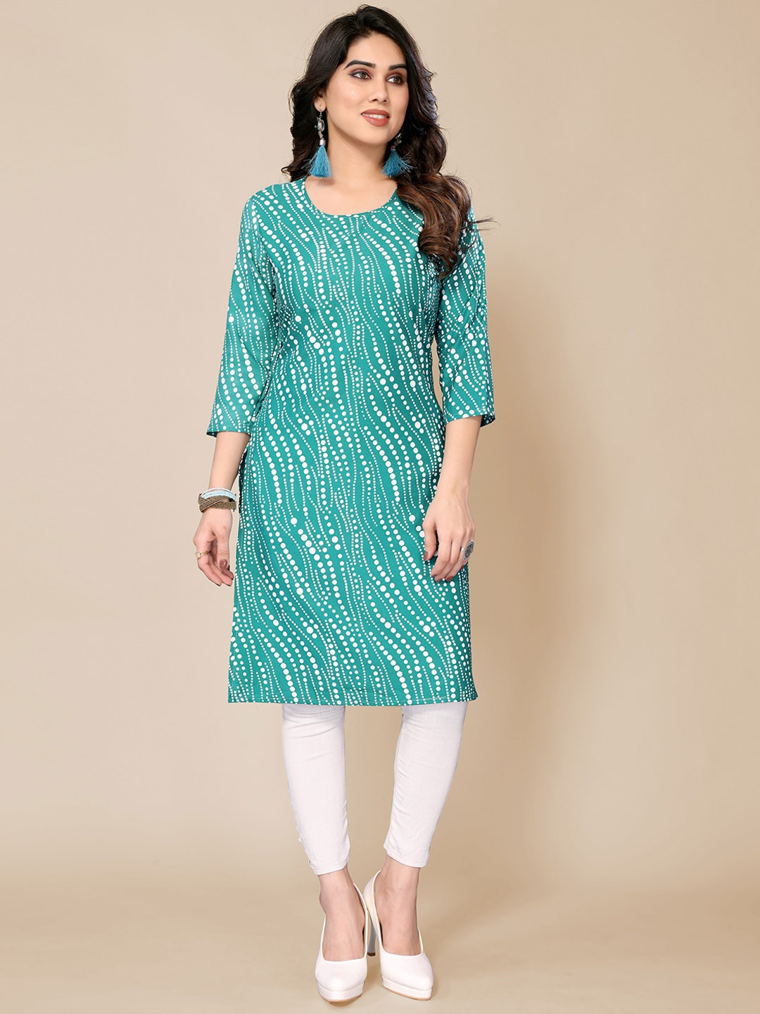PYARI - A style for every story Polka Dot Printed Straight Kurta, Sea green