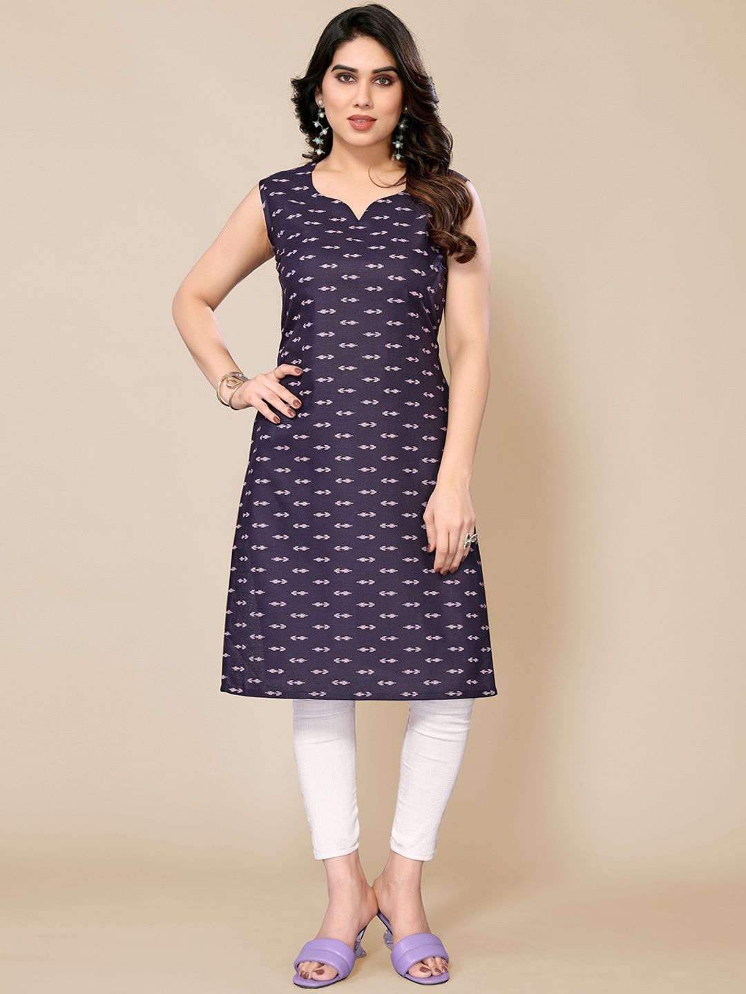 

PYARI - A style for every story Ethnic Motifs Printed Sleeveless Straight Kurta, Navy blue