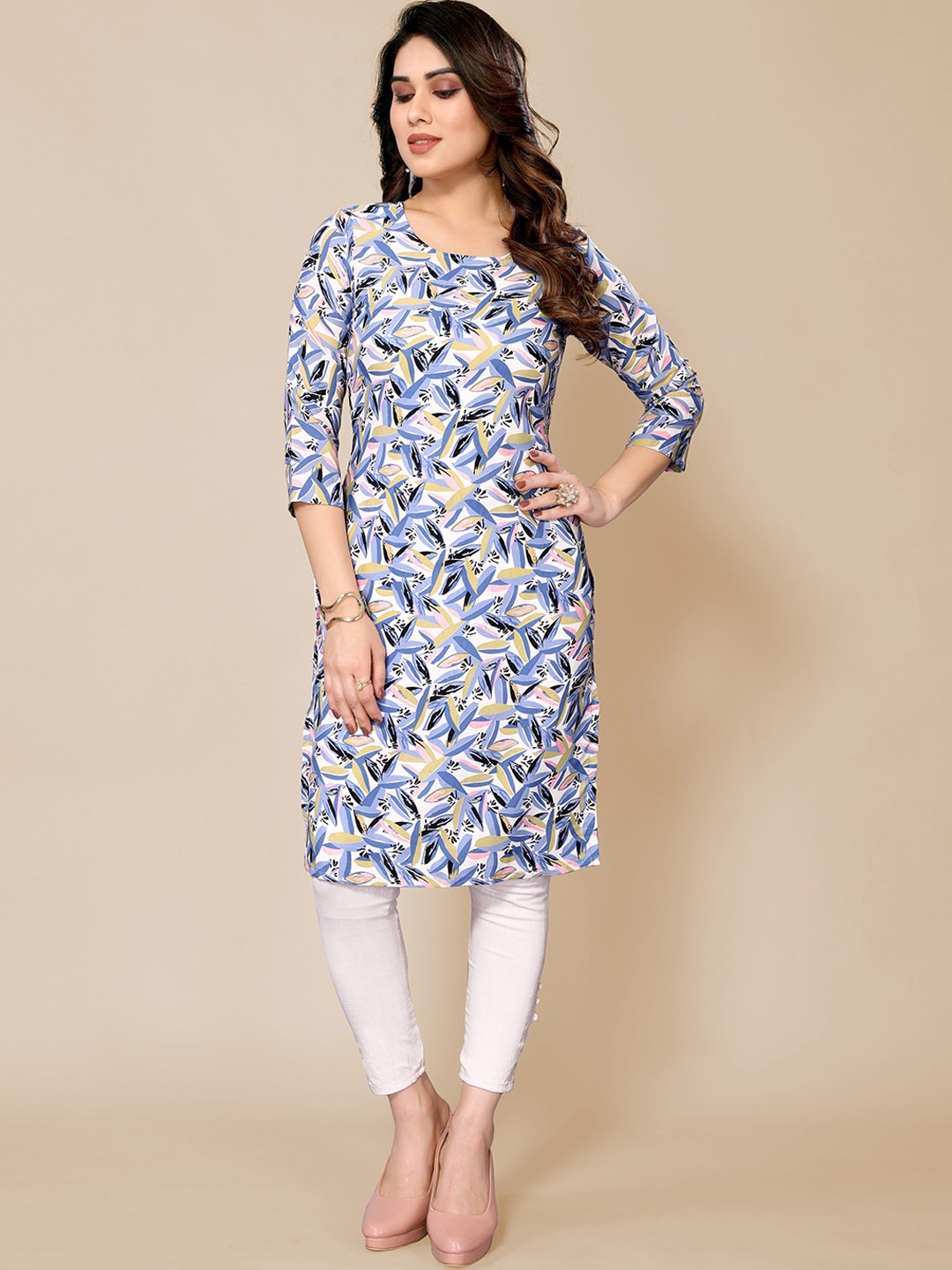 

PYARI - A style for every story Floral Printed Straight Kurta, Blue