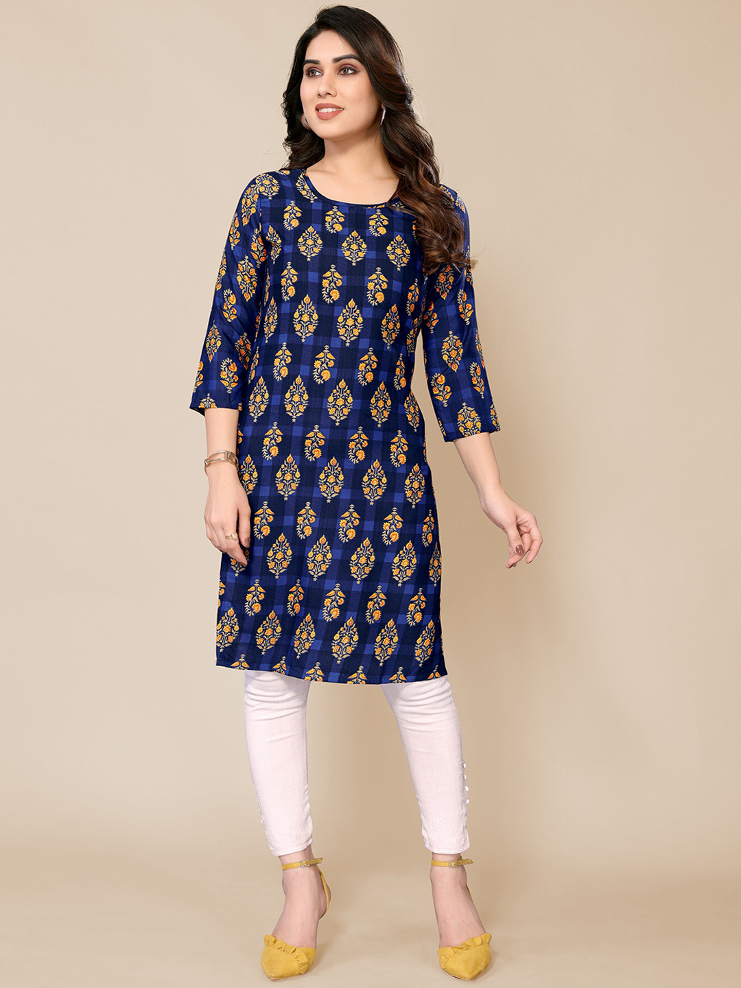 

PYARI - A style for every story Ethnic Motifs Printed Straight Kurta, Navy blue