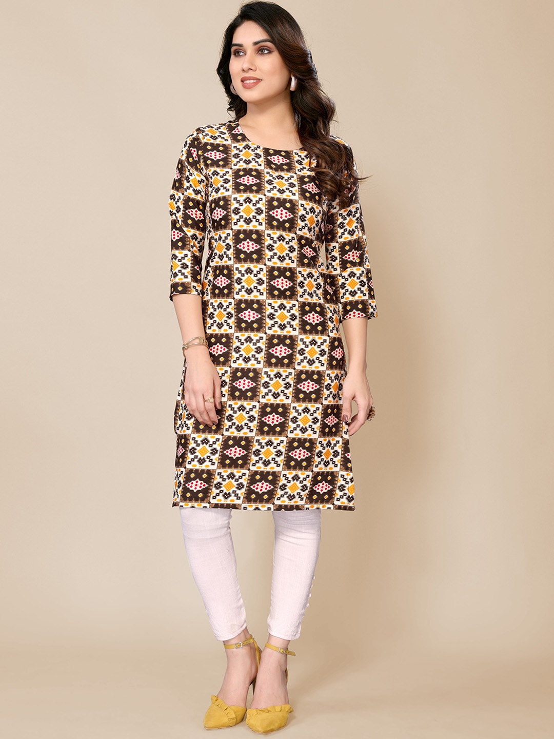 

PYARI - A style for every story Ethnic Motifs Printed Straight Kurta, Brown