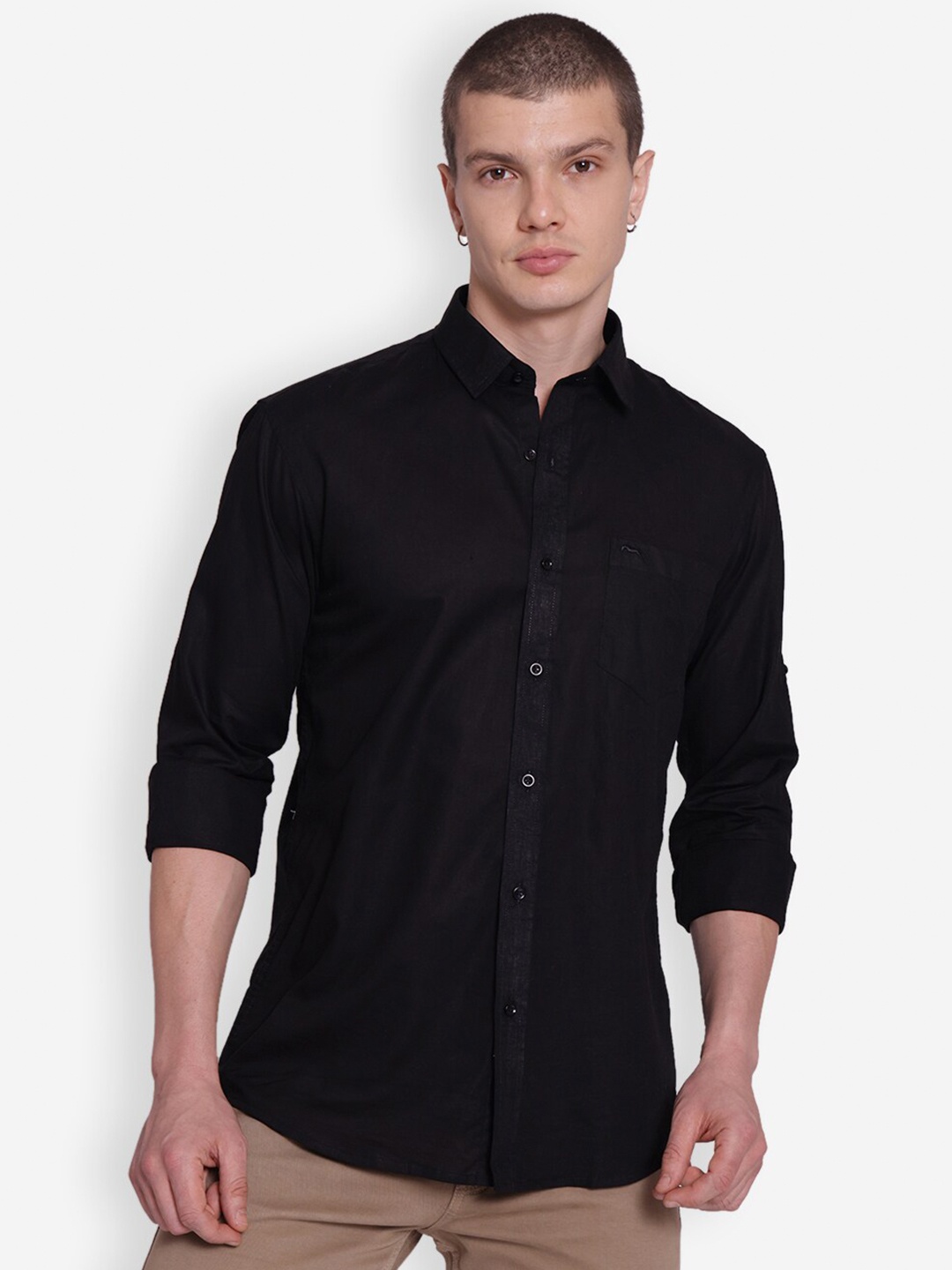 

JUMP USA Comfort Spread Collar Pure Cotton Casual Shirt, Black