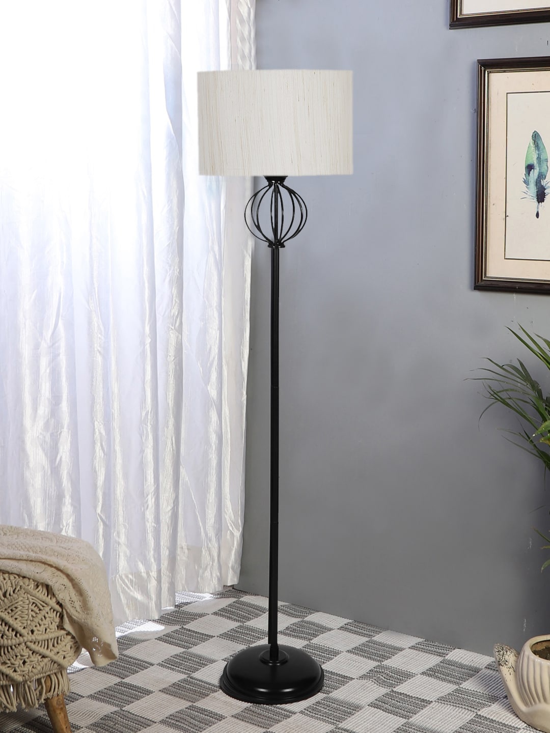 

Devansh Off-White & Black Cylinder Shaped Cotton Shade with Iron Floor Lamp