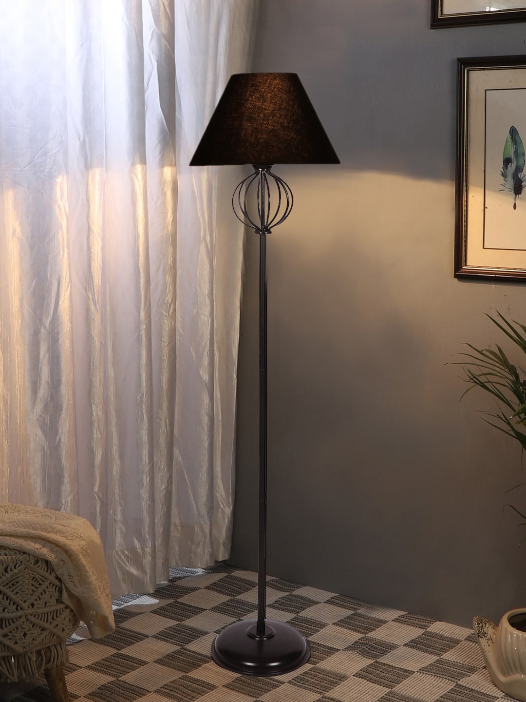 

Devansh Black Cotton Frustum Shaped Shade with Iron Floor Lamp