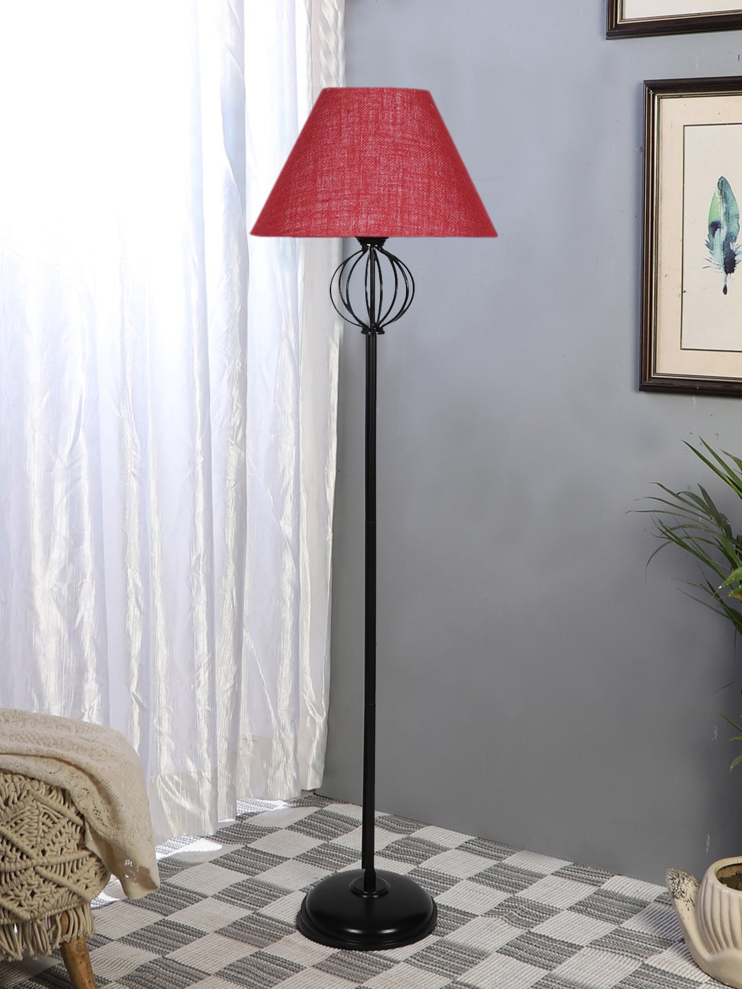 

Devansh Maroon & Black Jute & Iron Frustum Shaped Floor Lamp