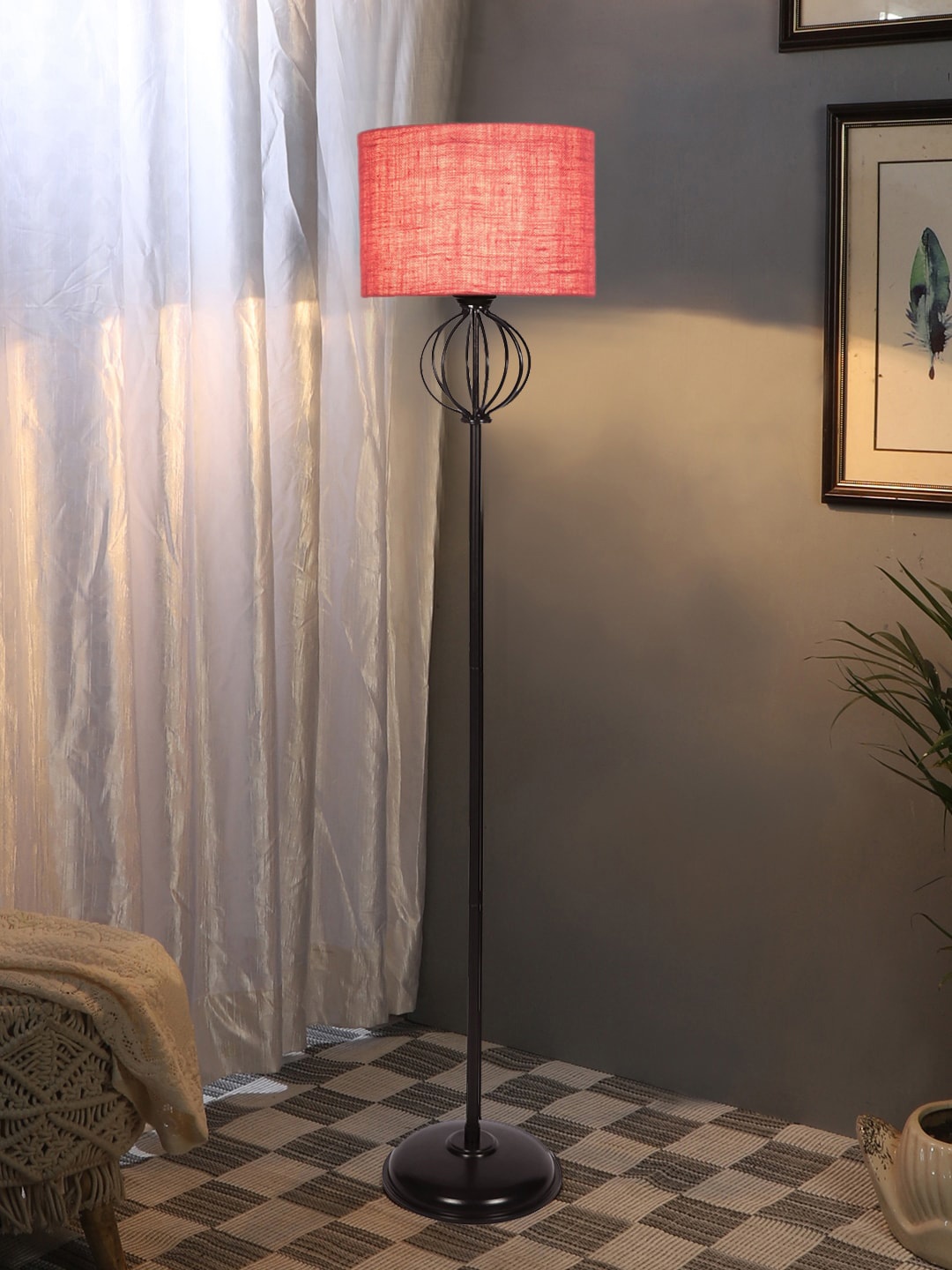 

Devansh Pink & Black Textured Jute Drum Iron Floor Lamp