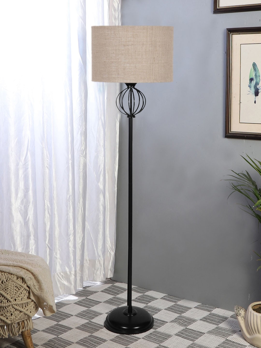 

Devansh Beige & Black Textured Cylinder Shaped Jute Shade with Iron Floor Lamp