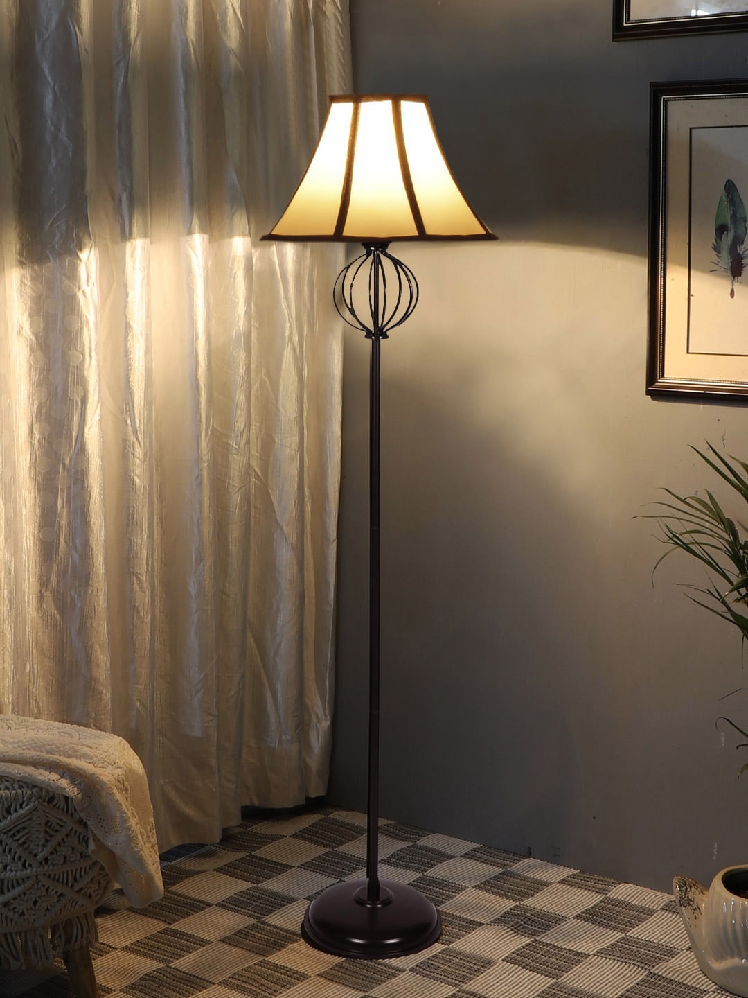 

Devansh White & Black Cotton Frustum Shaped Iron Floor Lamp