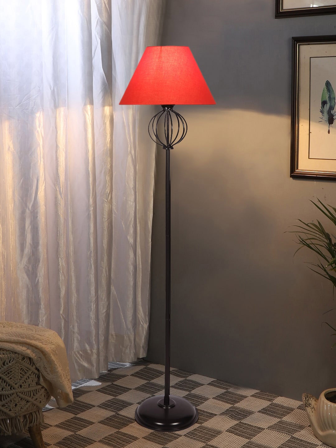 

Devansh Orange-Coloured & Black Cotton Conical Iron Floor Lamp