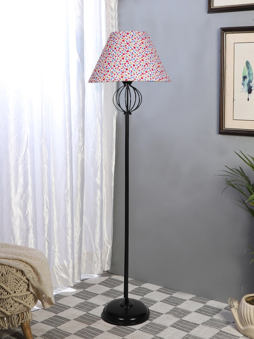 

Devansh White & Red Printed Cotton & Iron Frustum Floor Lamp