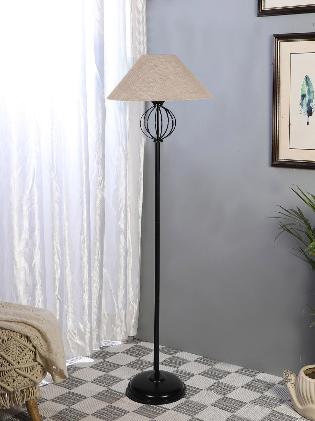 

Devansh Beige & Black Textured Jute Frustum Shaped Shade with Iron Floor Lamp
