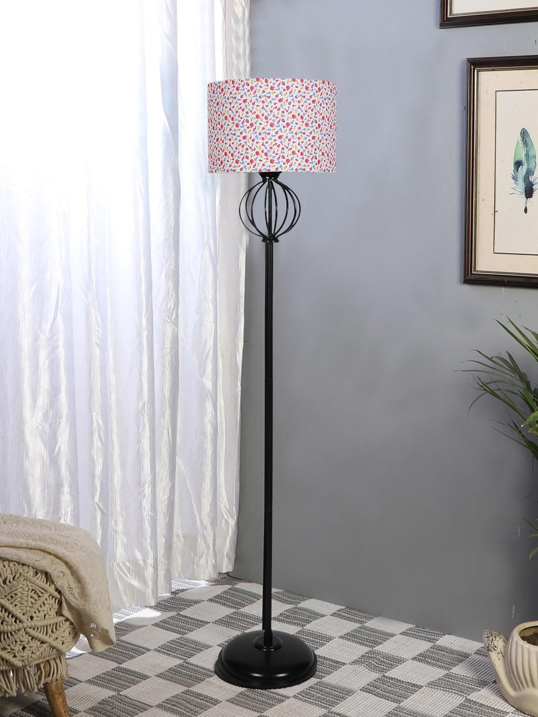 

Devansh White & Blue Printed Cotton Drum Iron Floor Lamp