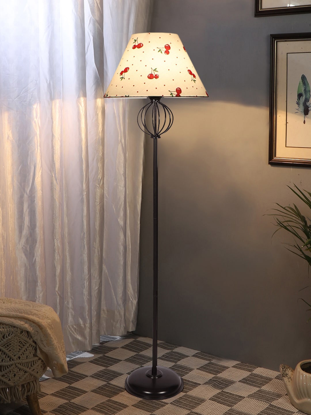 

Devansh White & Red Cherry Printed Frustum Shape Floor Lamp