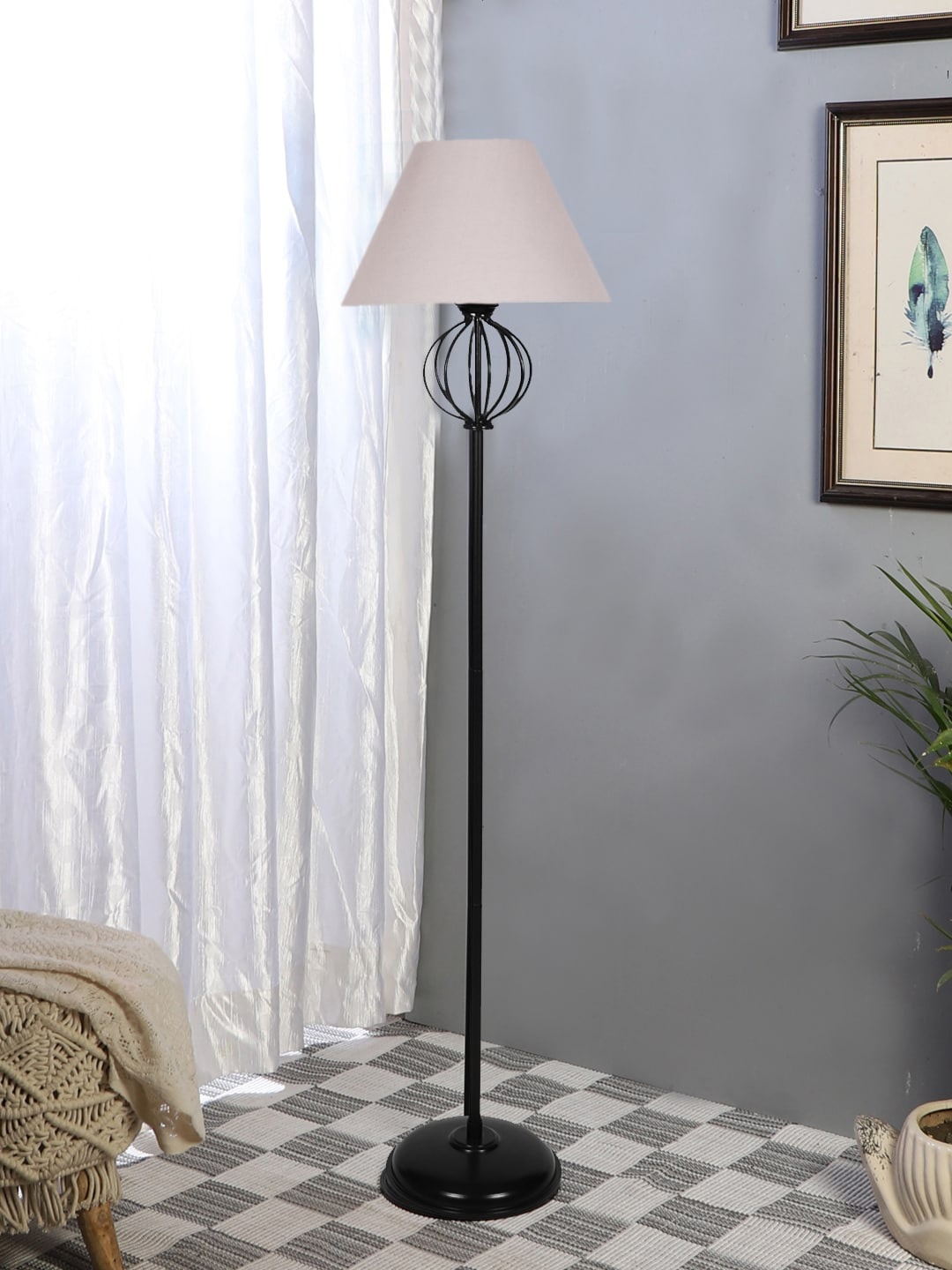 

Devansh Grey Textured Cotton Conical Iron Floor Lamp