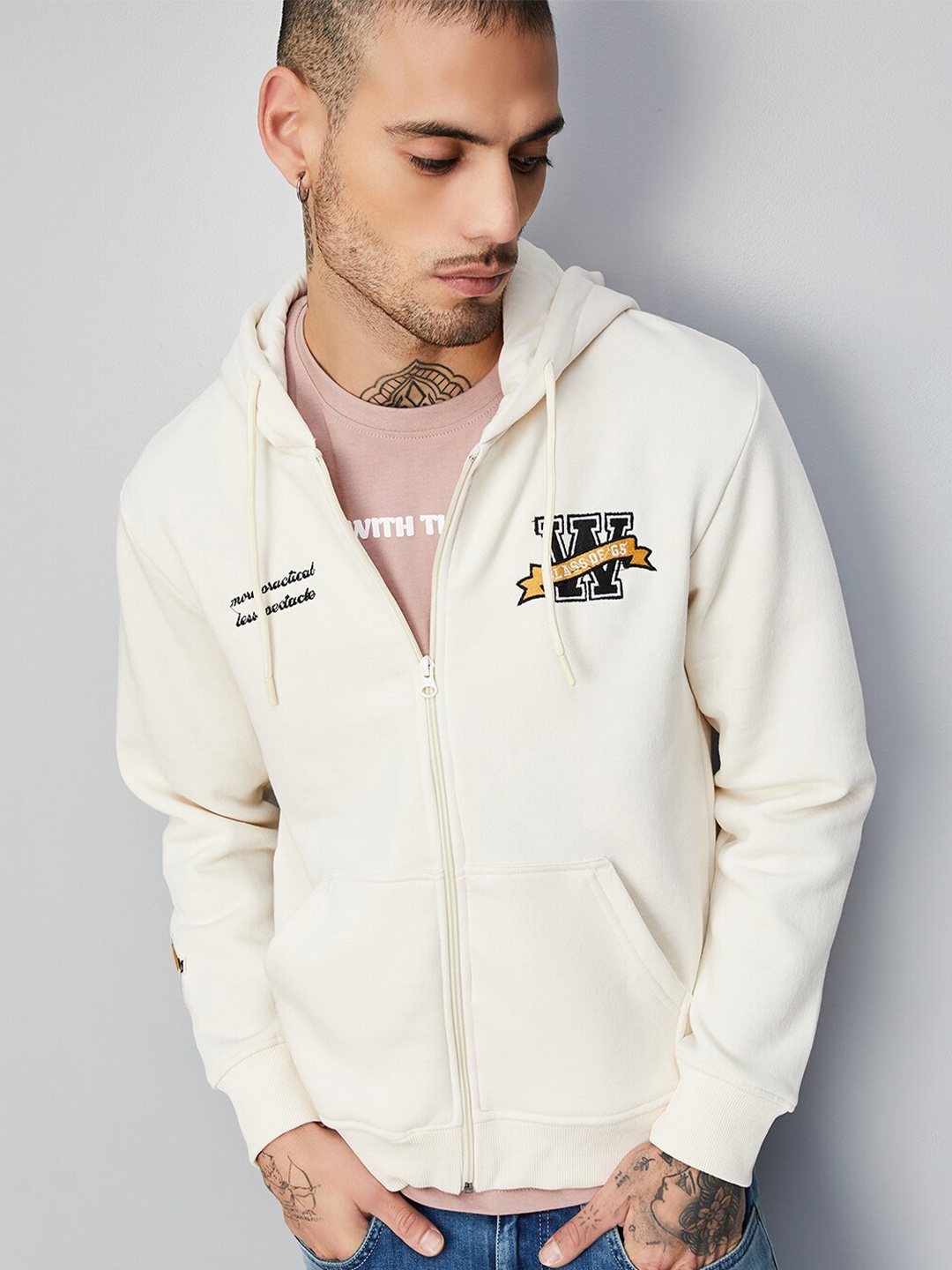 

max Typography Printed Hooded Sweatshirt, Beige