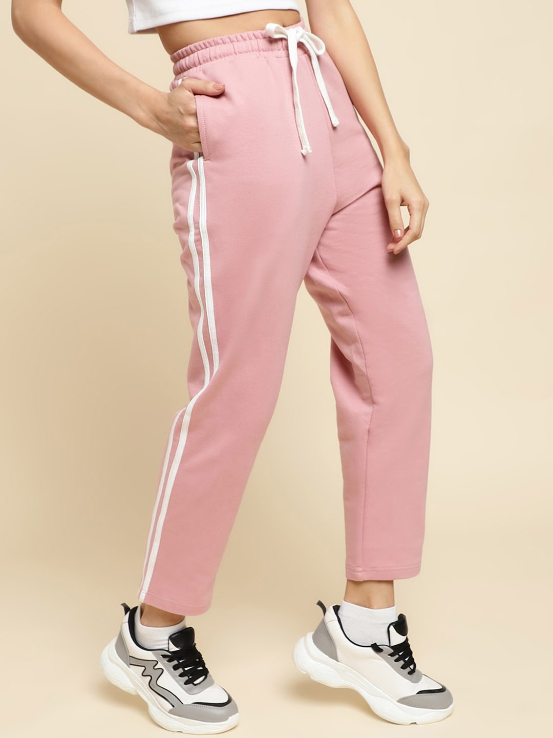 

UnaOne Women Mid-Rise Cotton Regular Track Pants, Peach