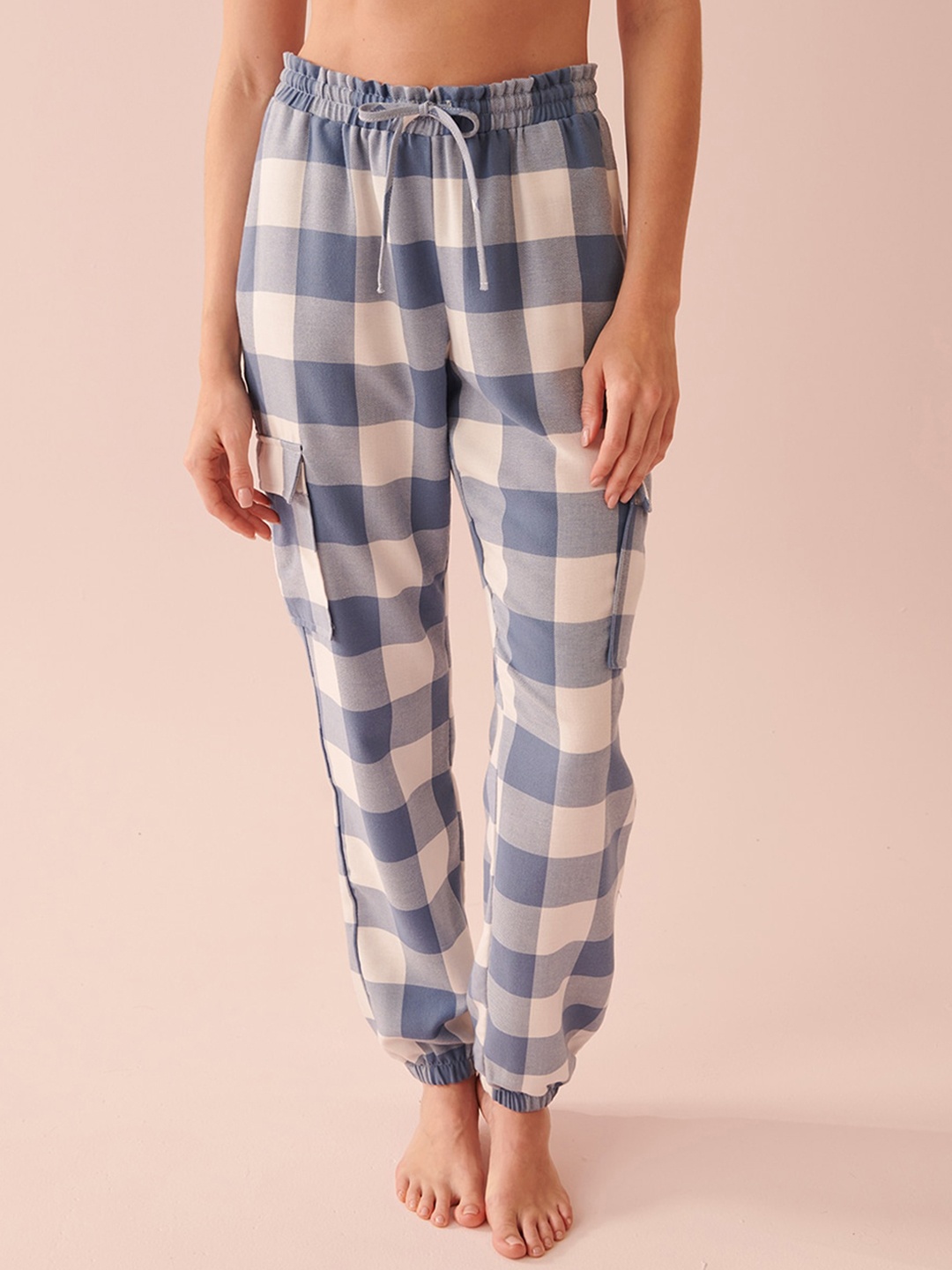 

La Vie en Rose Women Checked Lounge Joggers, Blue