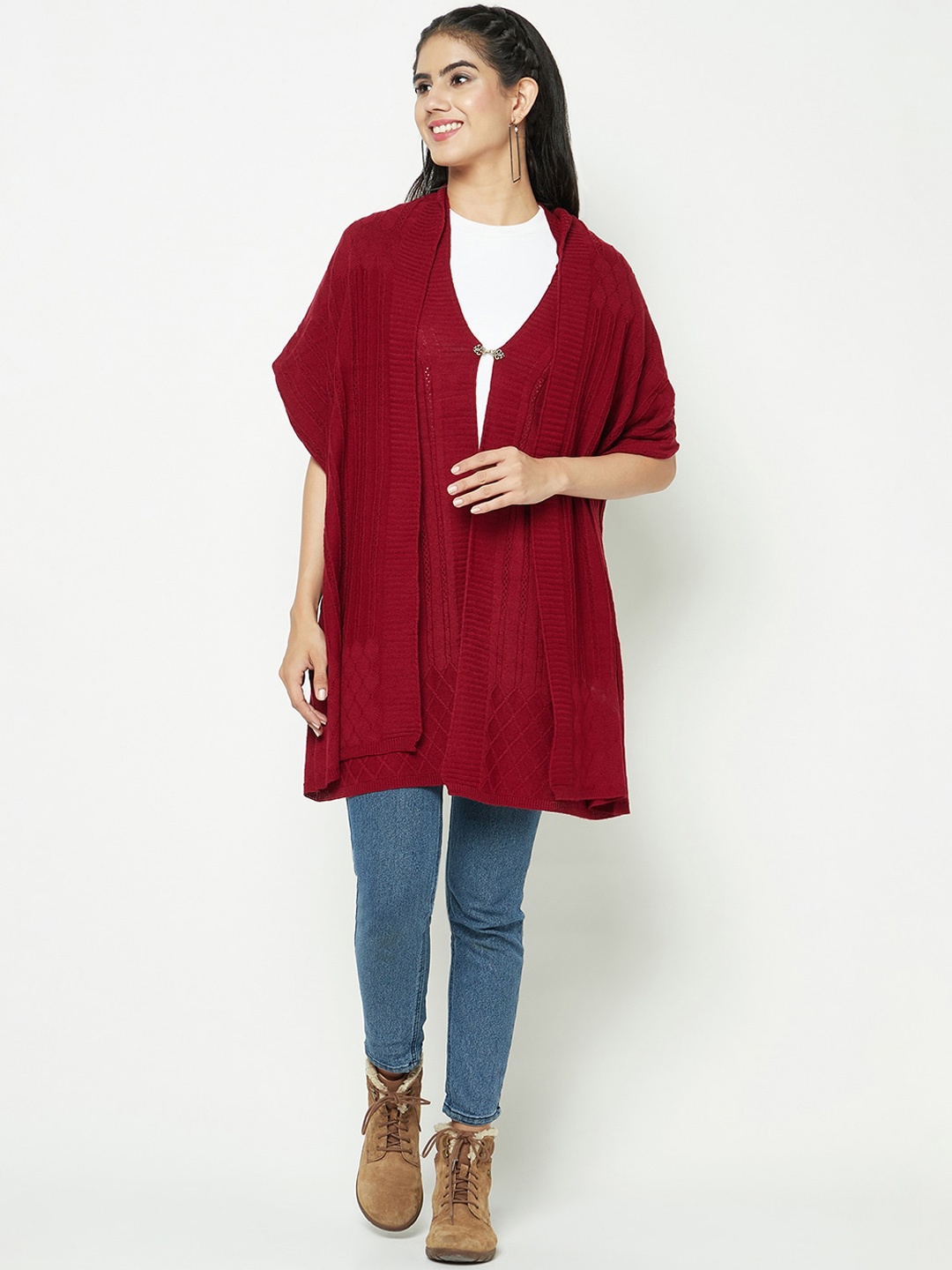 

Knitstudio Geometric Self Design Shawl, Maroon