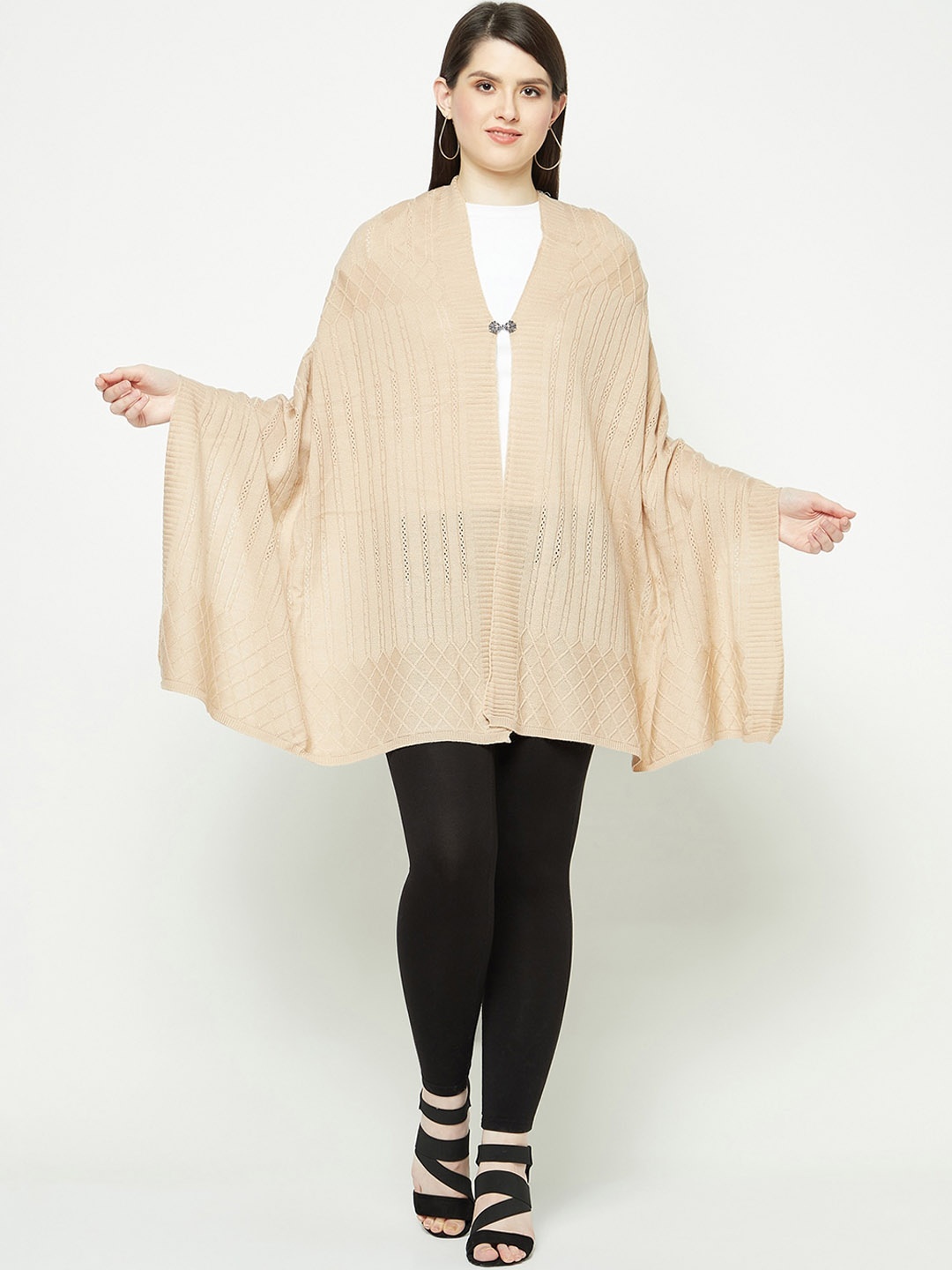 

Knitstudio Women Self-Design Acrylic Wool Shawl, Cream
